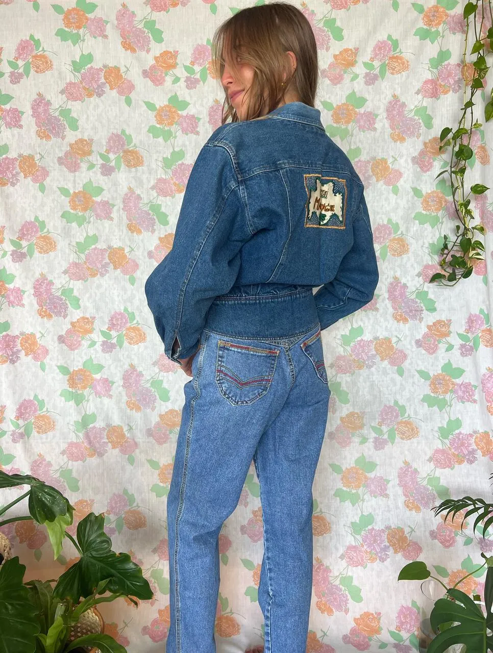 90's Embroidered Denim Bomber