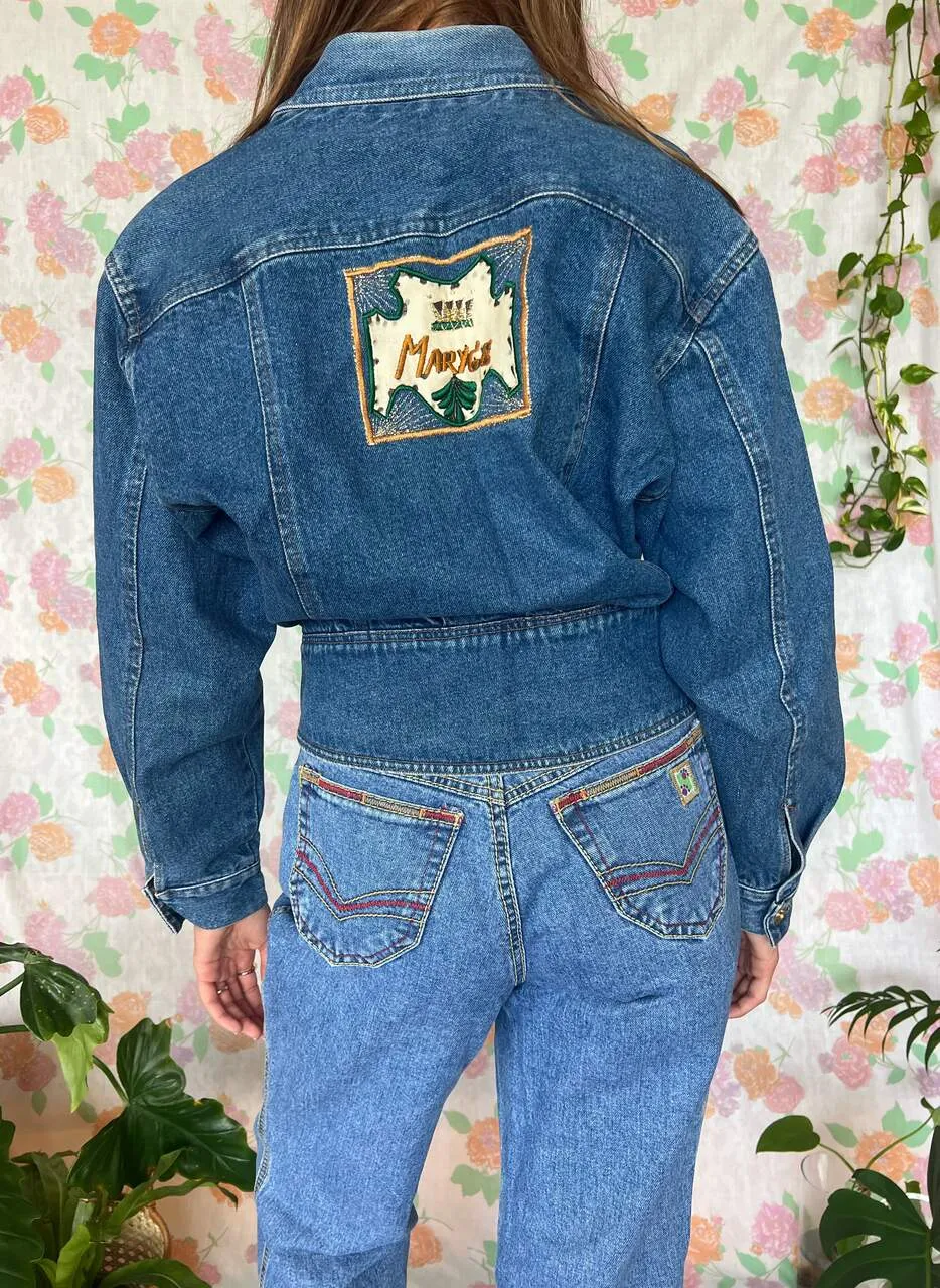 90's Embroidered Denim Bomber