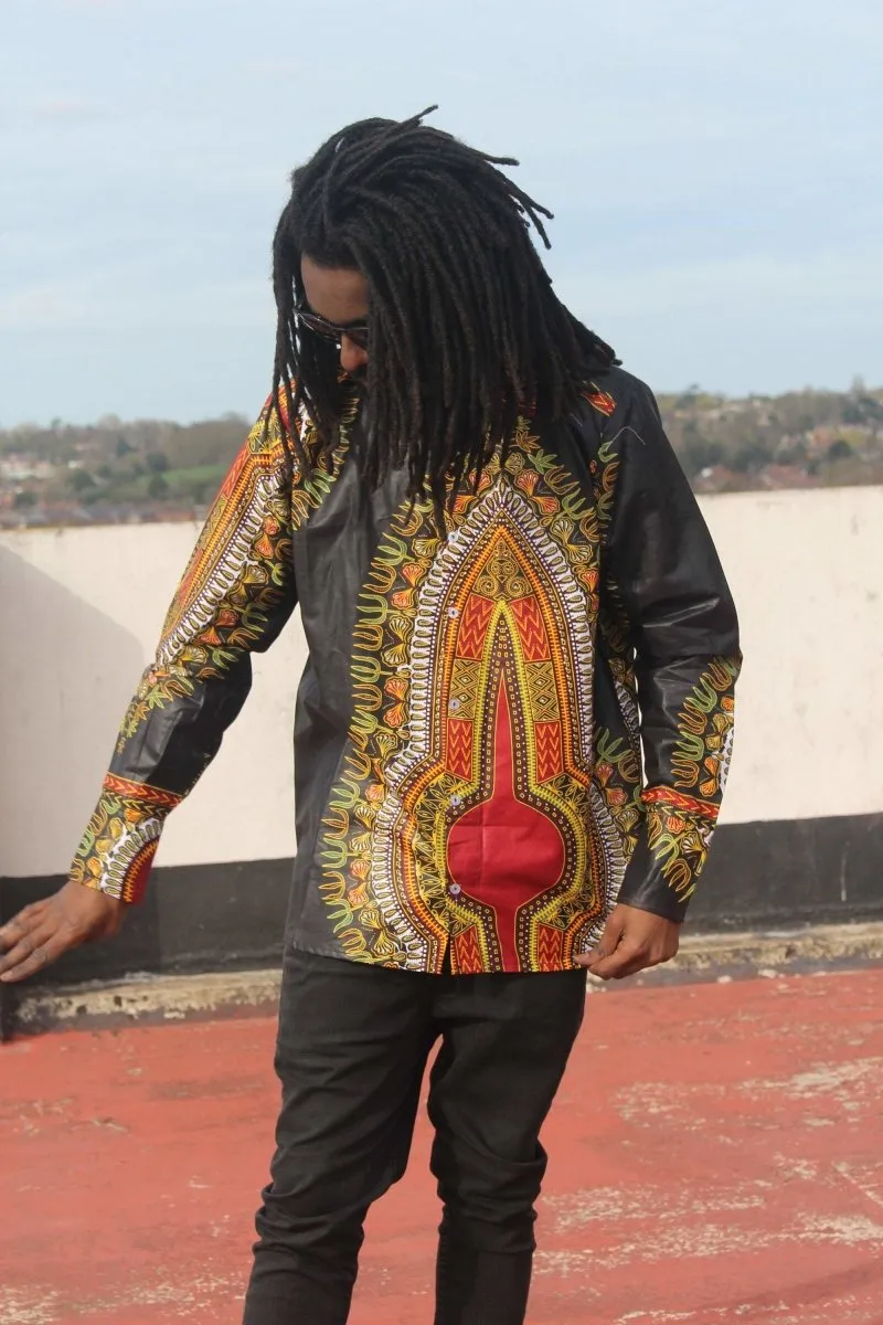 African Print Shirt in Black Dashiki - Festival Shirt