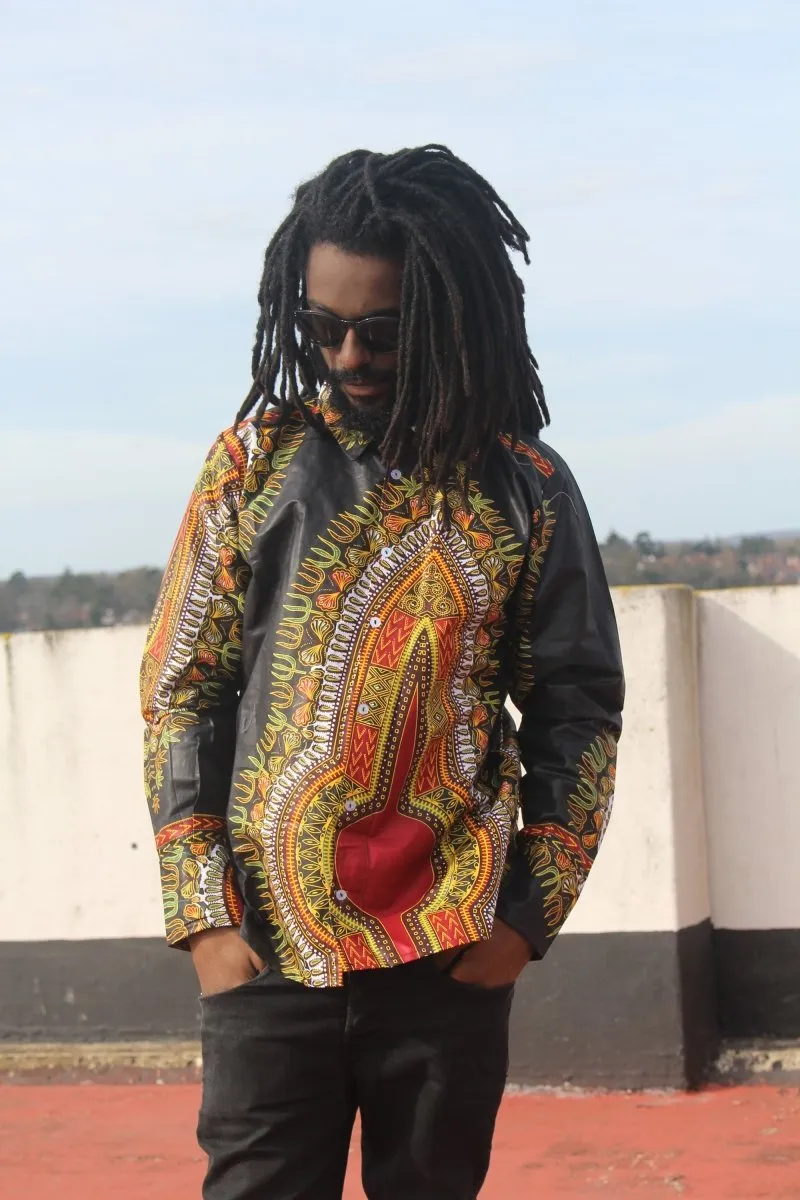 African Print Shirt in Black Dashiki - Festival Shirt