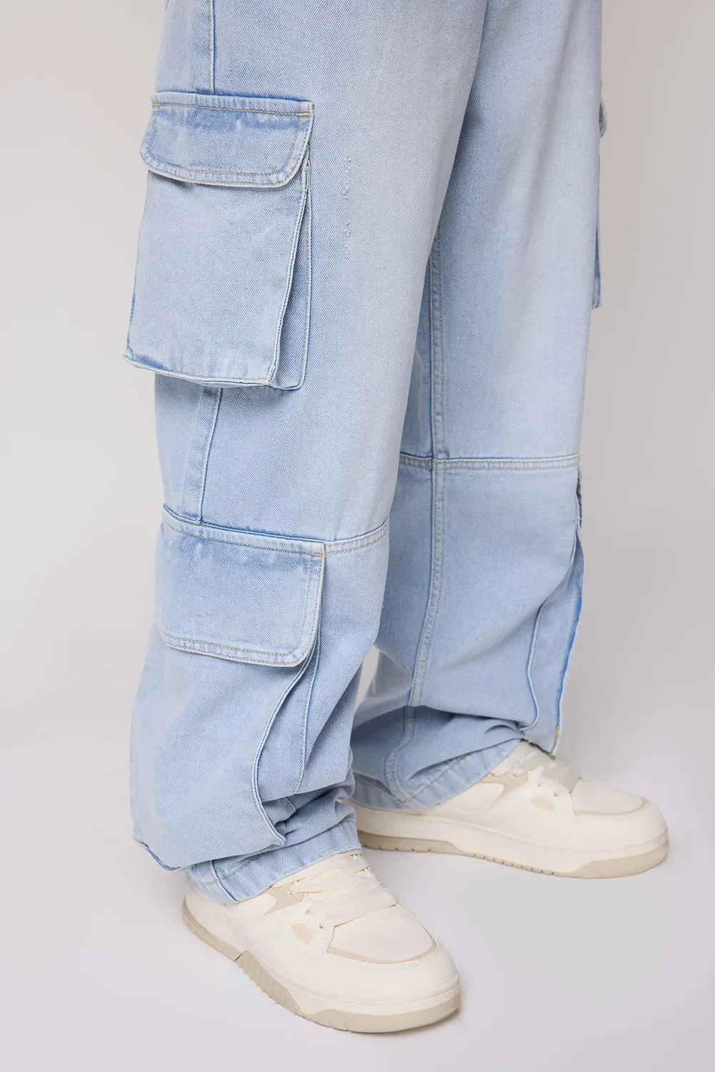 Arctic Sky Blue Men's Straight Utility Cargo Jeans