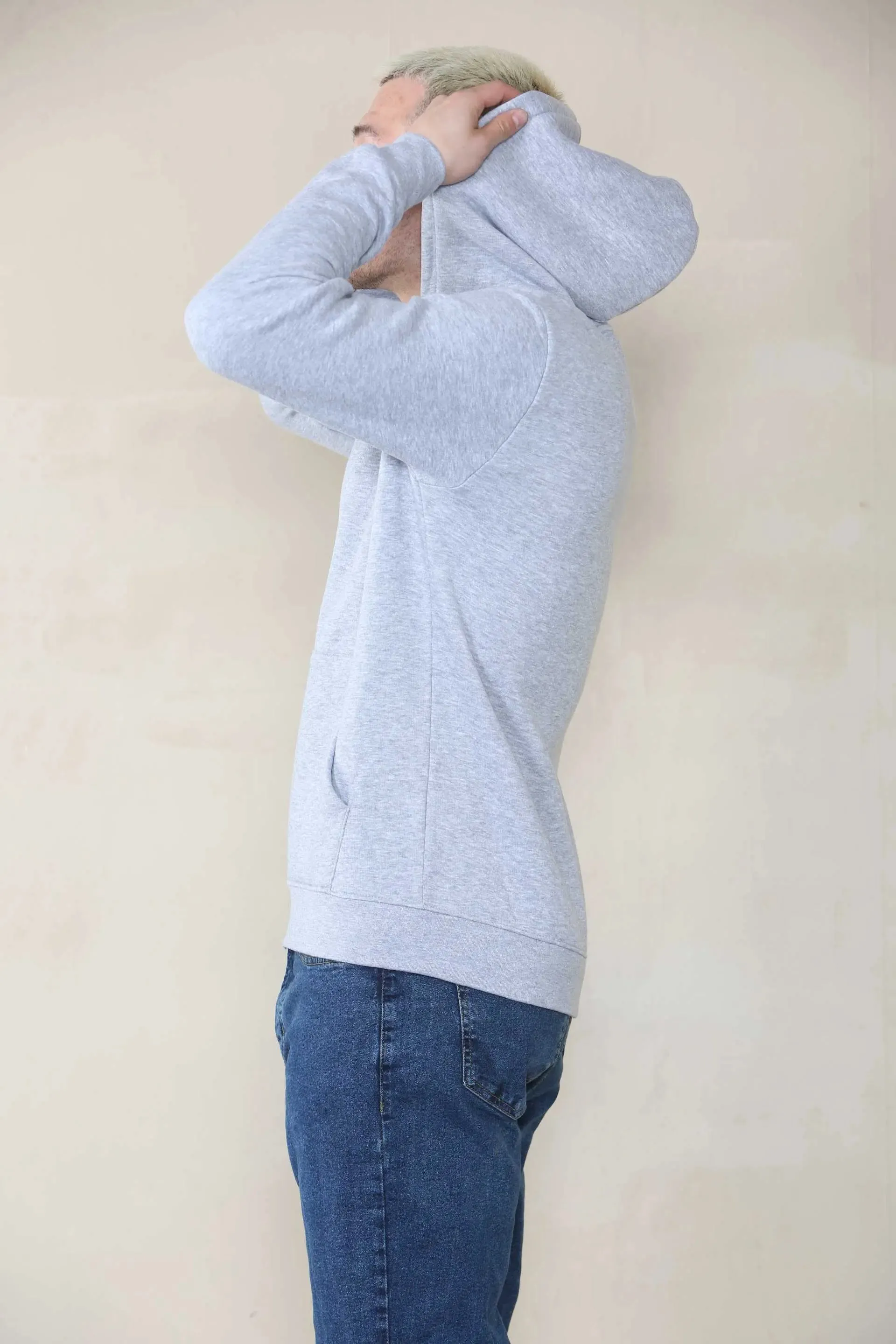 Basic Zip Through Hoodie - Grey Marl For Men