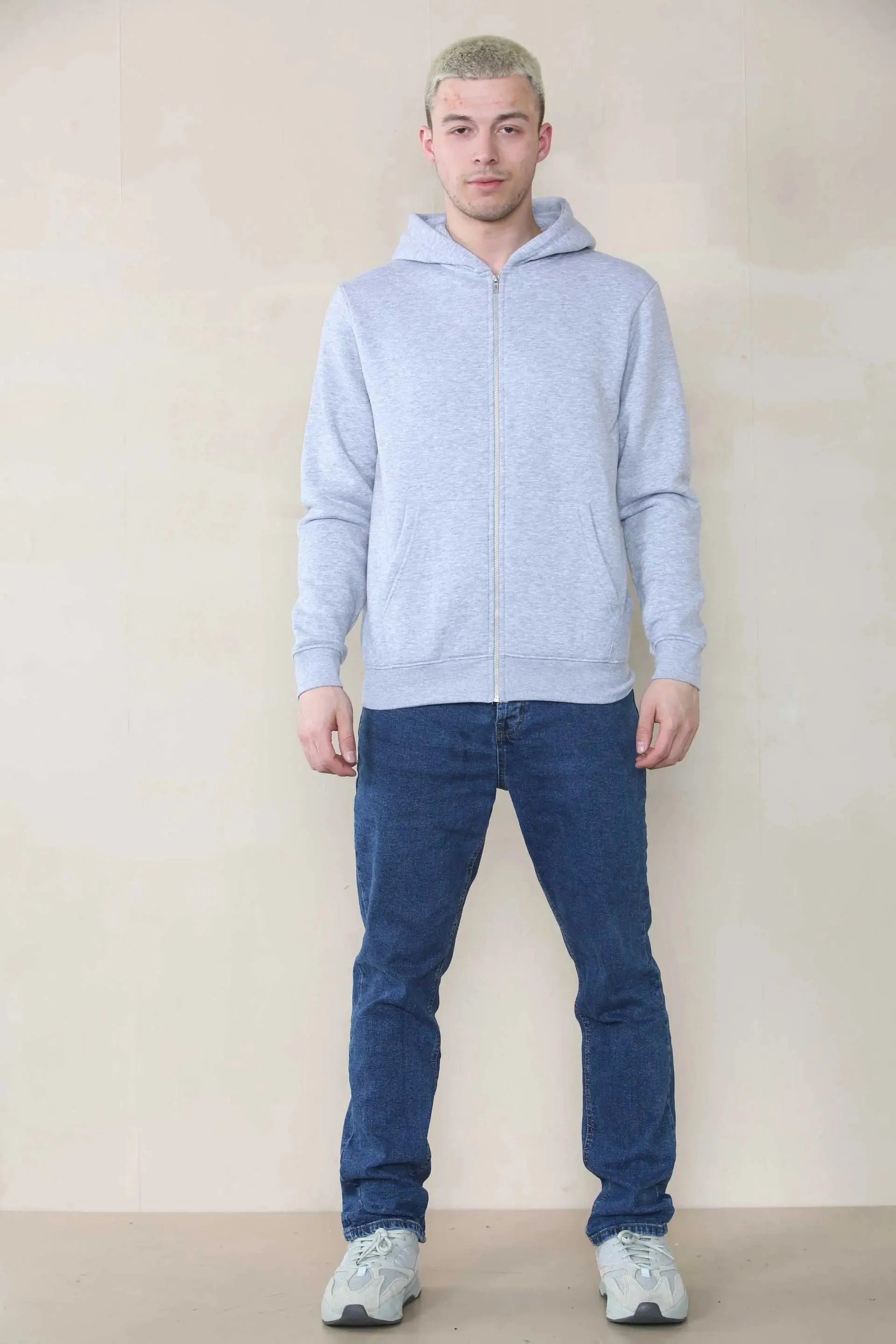 Basic Zip Through Hoodie - Grey Marl For Men