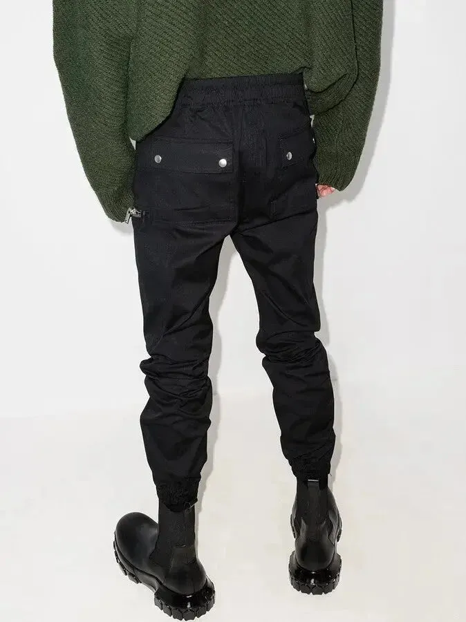 Black Cargo Pants with Zip-Detail and Tie-Waist