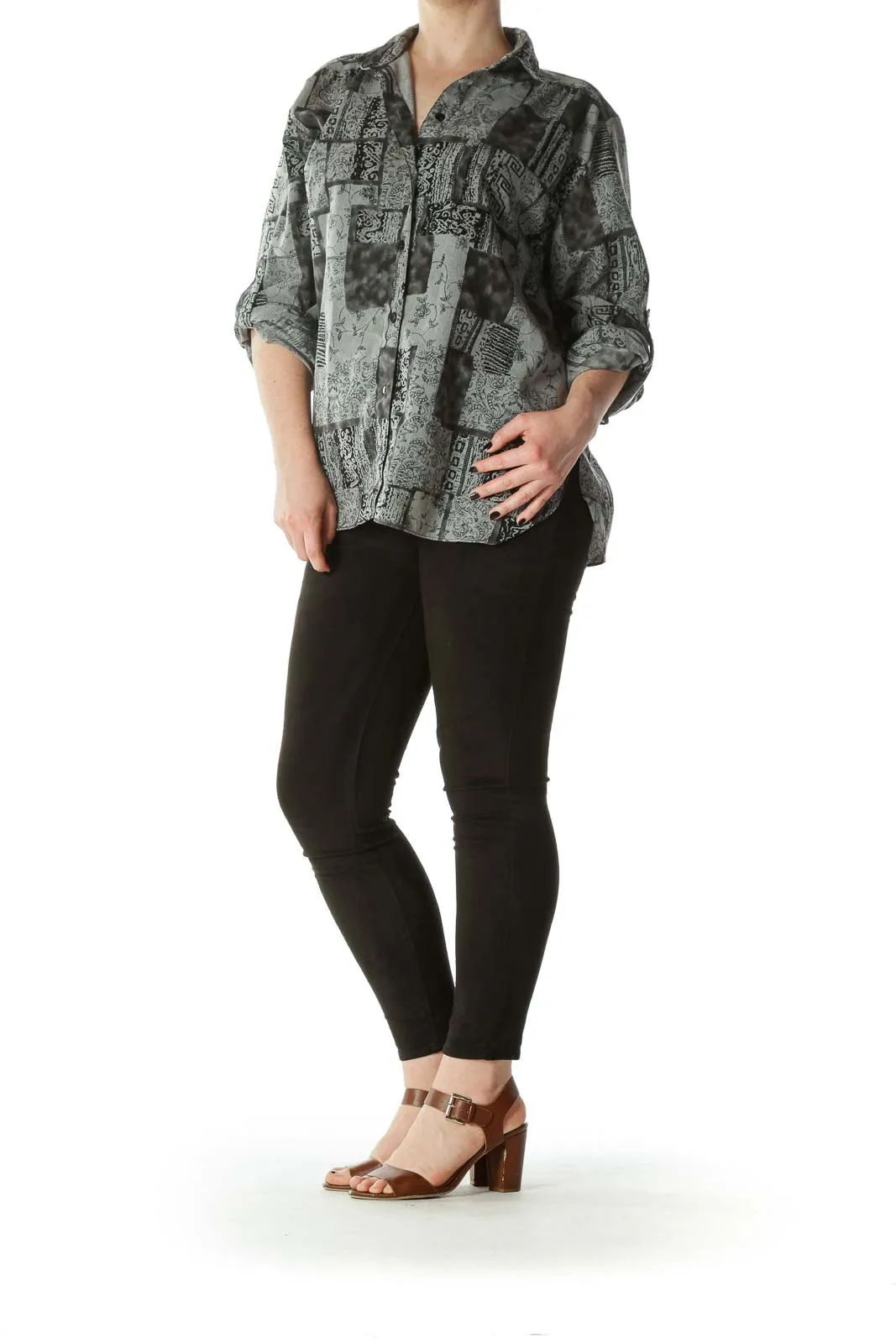 Black Gray Buttoned Printed Shirt