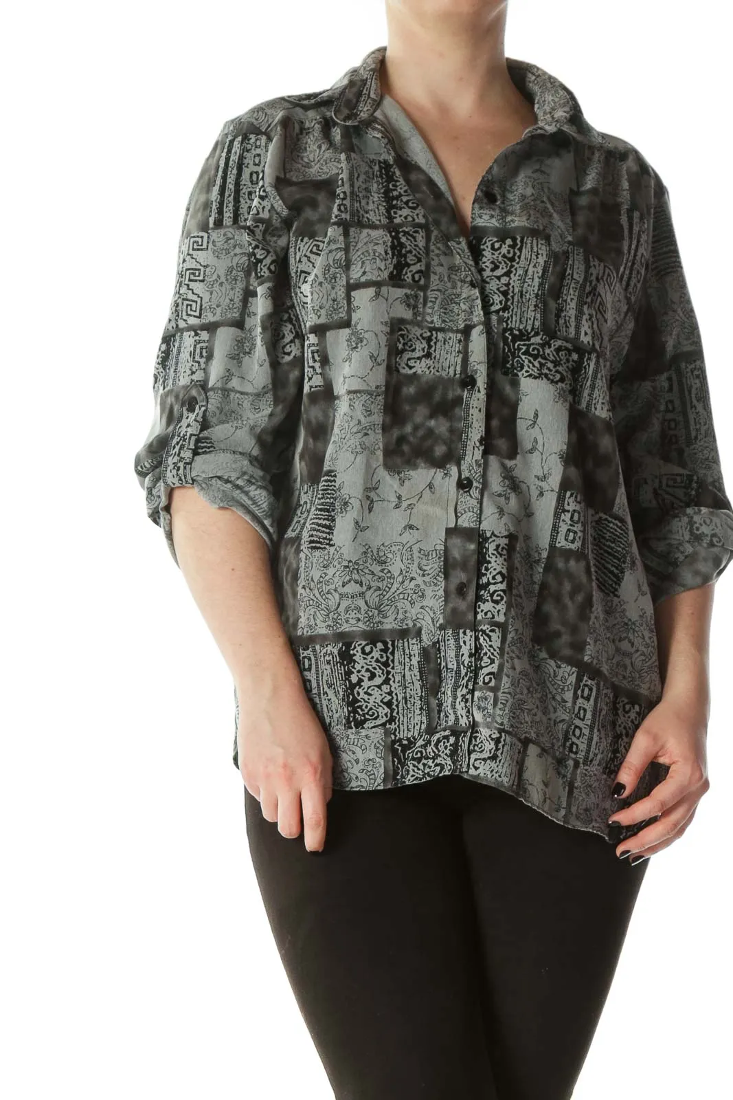 Black Gray Buttoned Printed Shirt