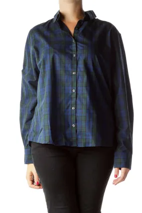 Blue Green Plaid Buttoned Shirt