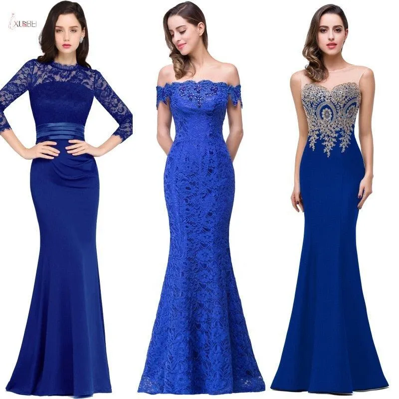 Blue Luxury Applique Wedding Party Dress