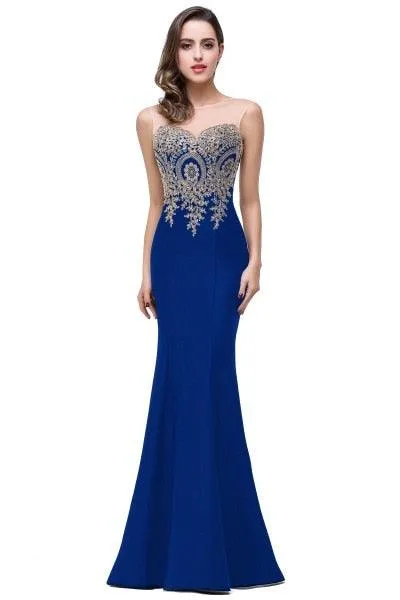 Blue Luxury Applique Wedding Party Dress