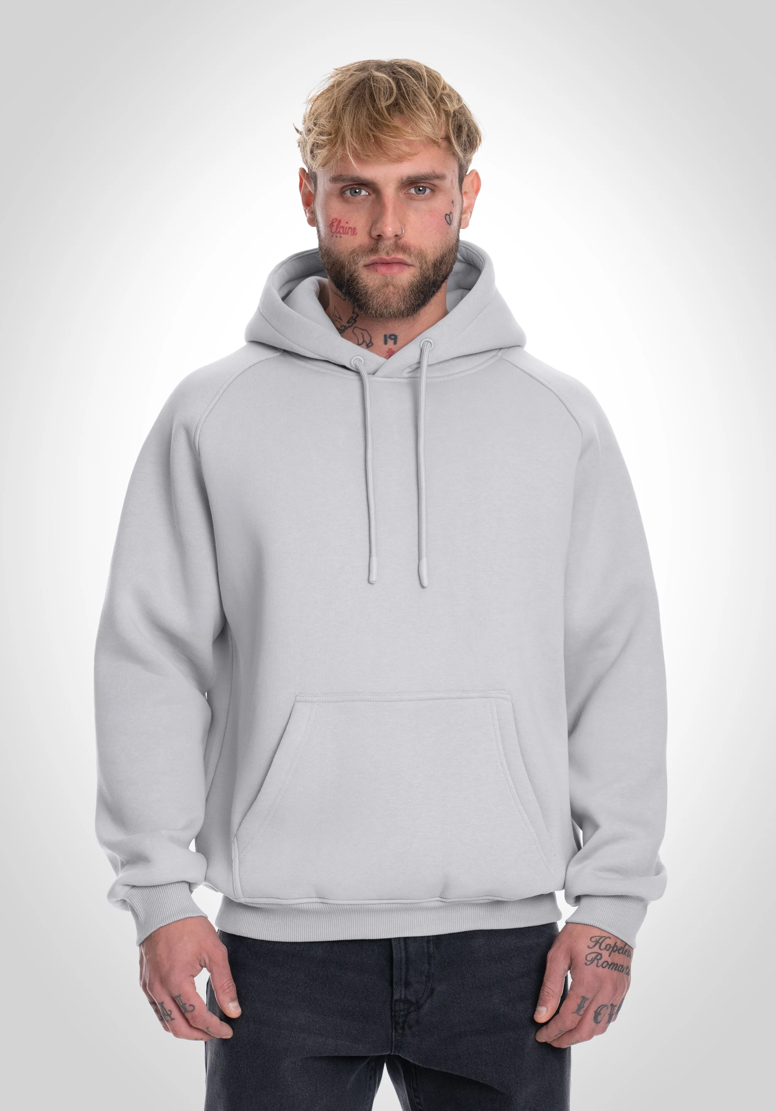 Boxy Raglan Hoodie - Light Grey