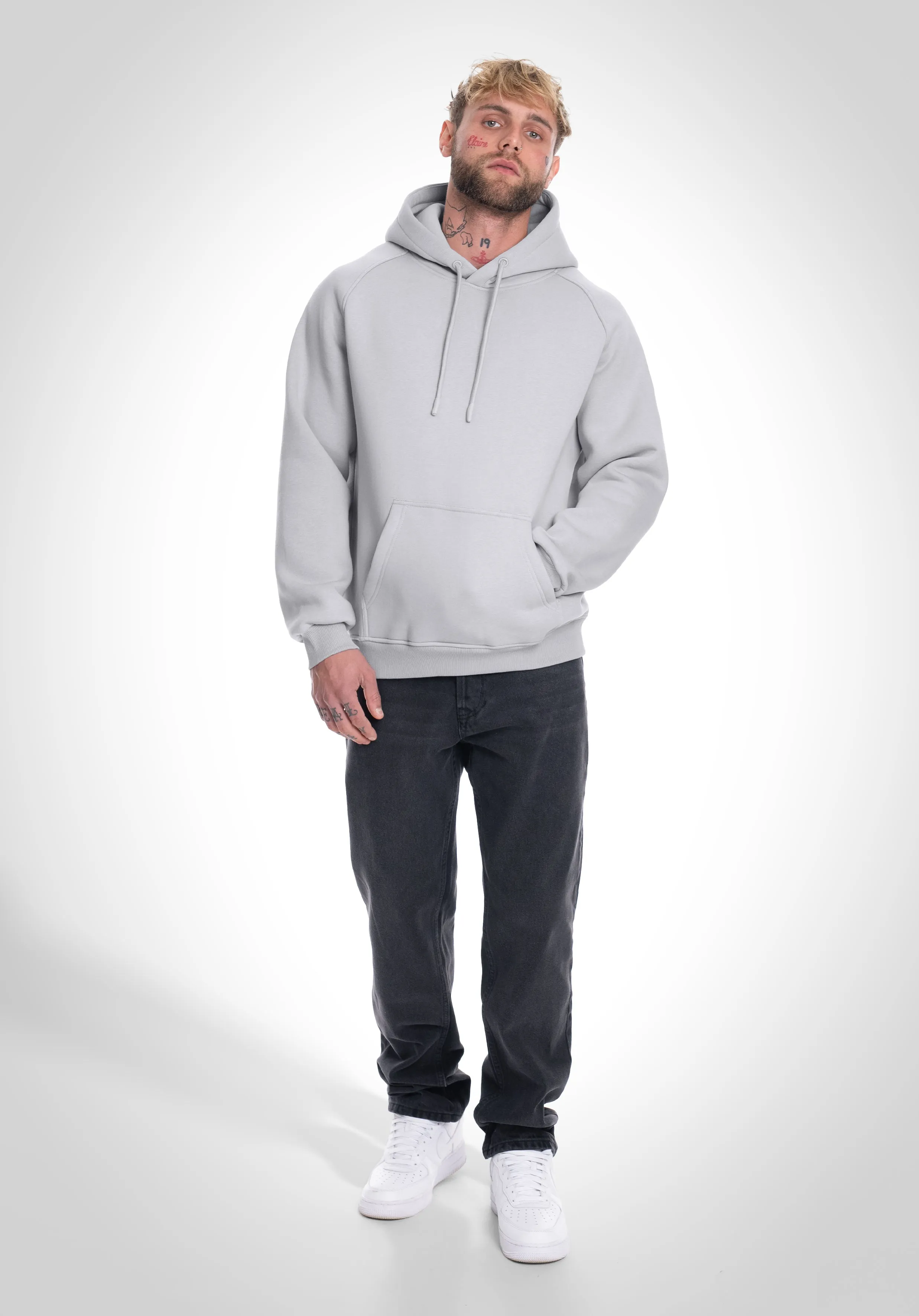 Boxy Raglan Hoodie - Light Grey