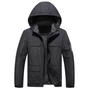 Casual Streetwear Solid Hooded Warm Jacket For Men