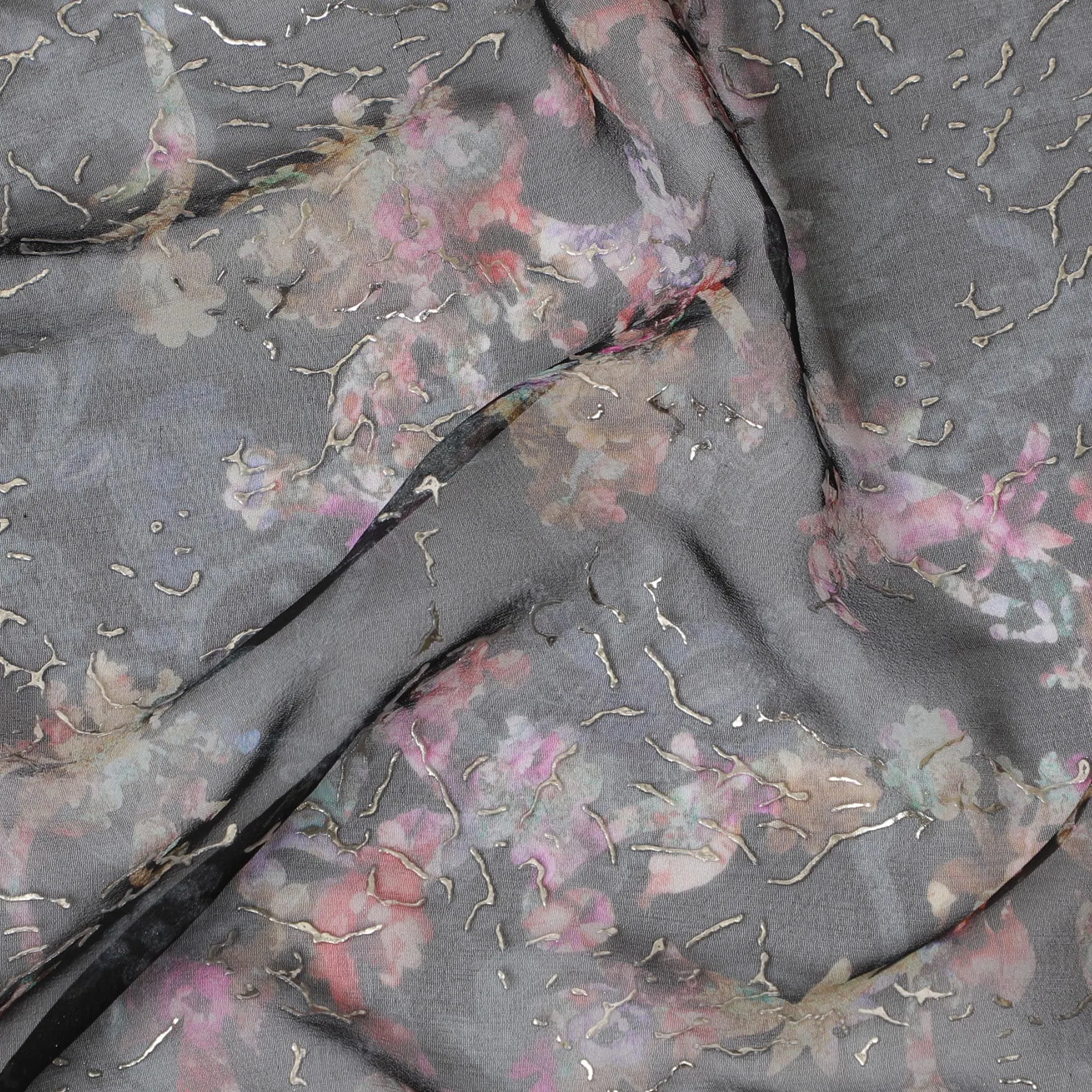 Charcoal Elegance Floral Silk Chiffon Jacquard, 110cm - Shop Online-D18376