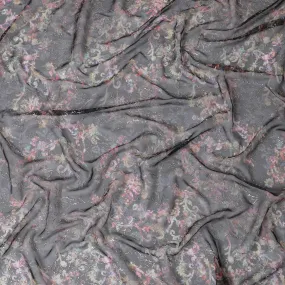 Charcoal Elegance Floral Silk Chiffon Jacquard, 110cm - Shop Online-D18376