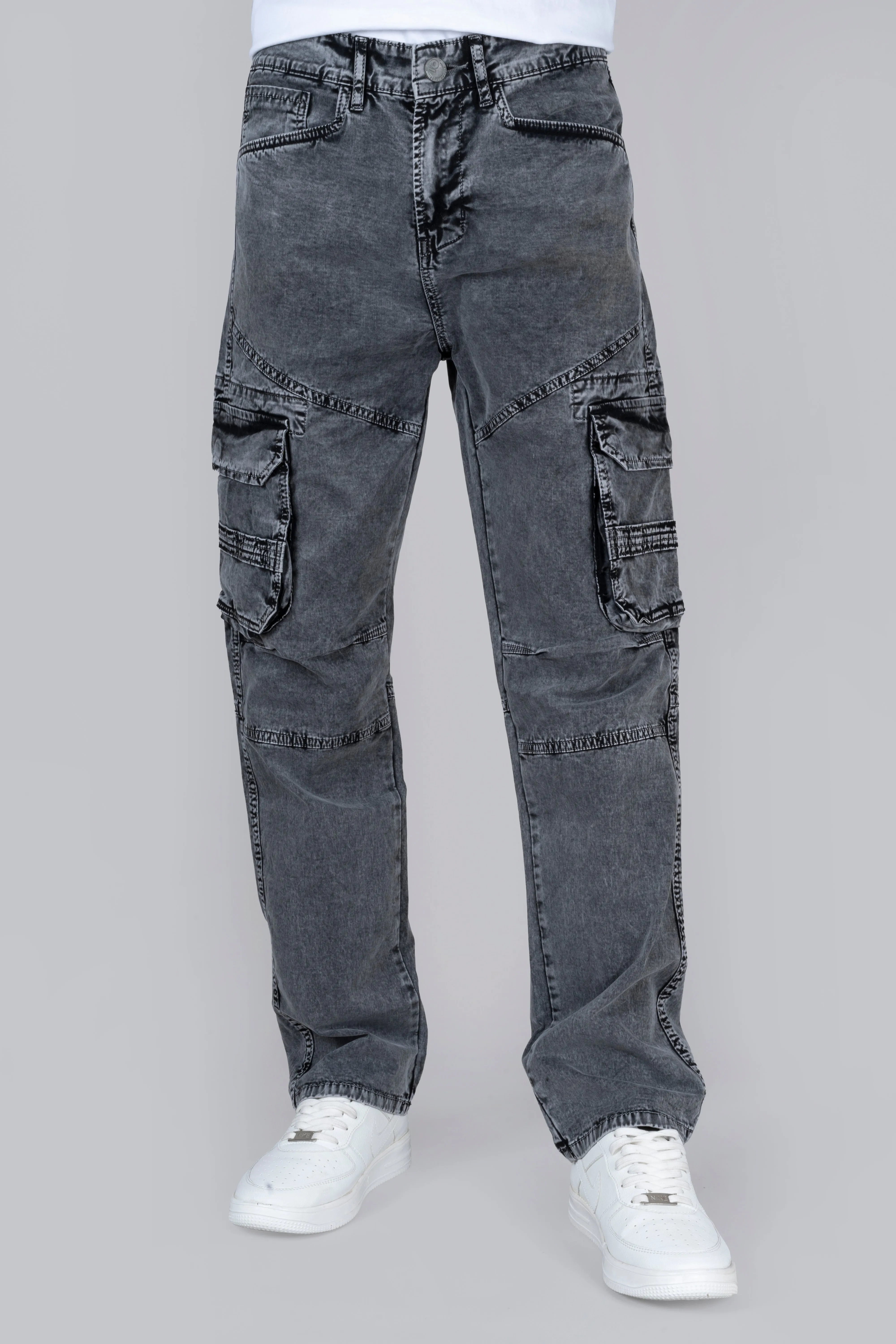 Dark Grey Denim Cargo Jeans For Men