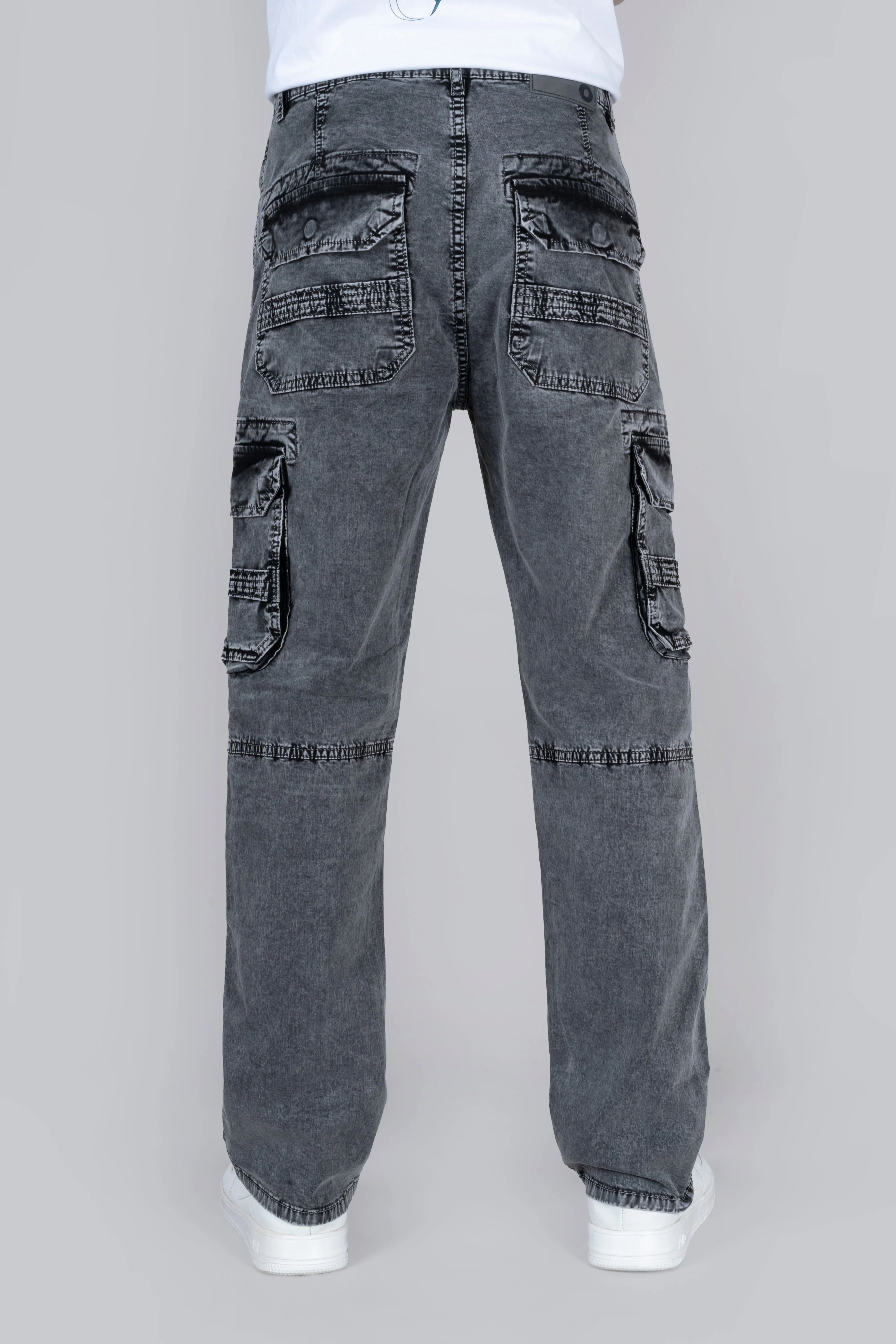 Dark Grey Denim Cargo Jeans For Men