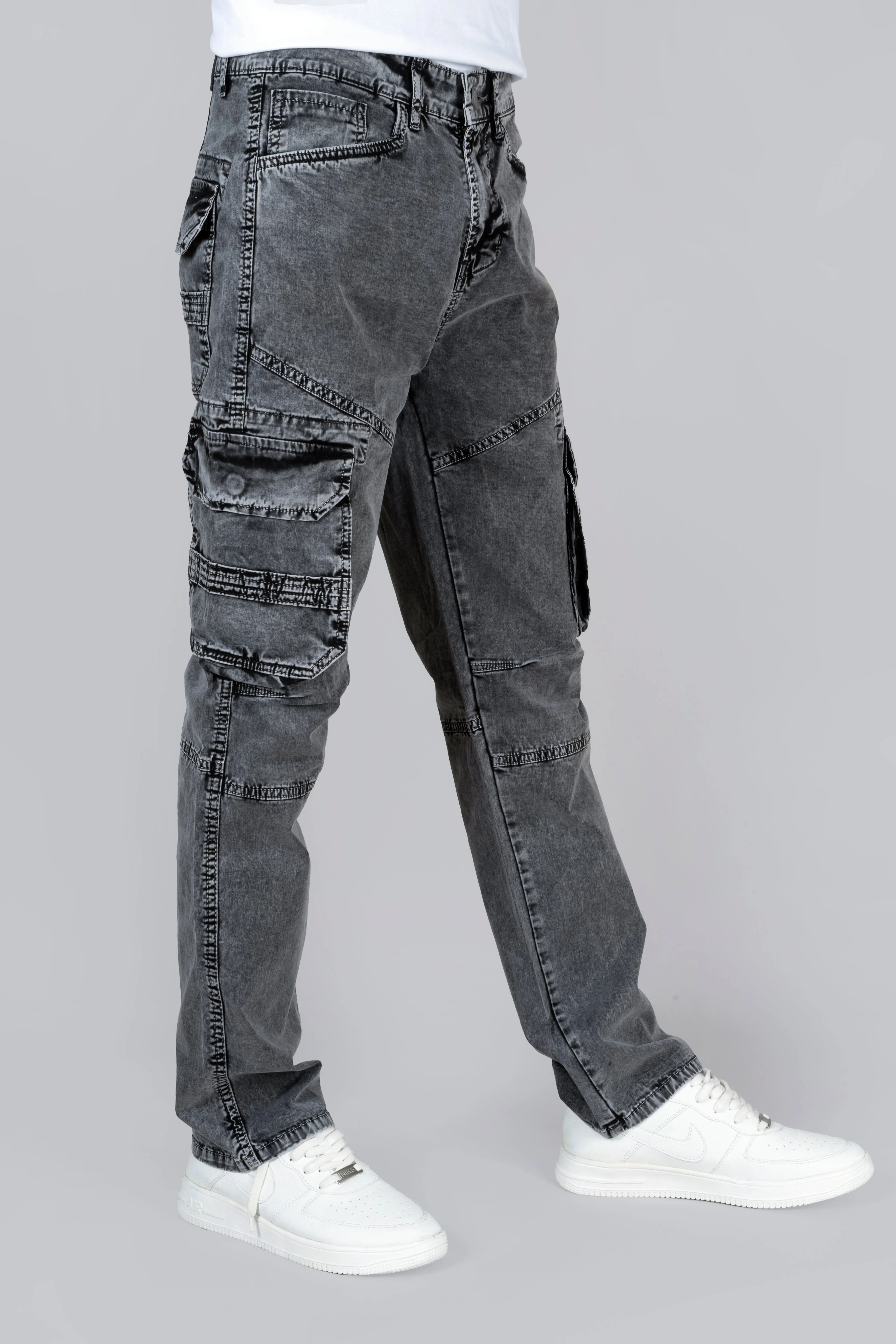 Dark Grey Denim Cargo Jeans For Men