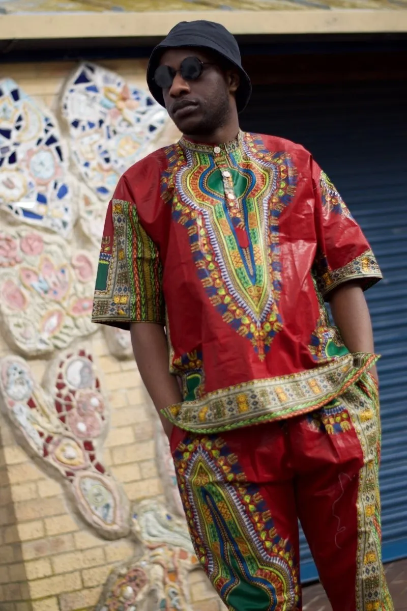 Dashiki Shirt in Red Print - Festival Shirt