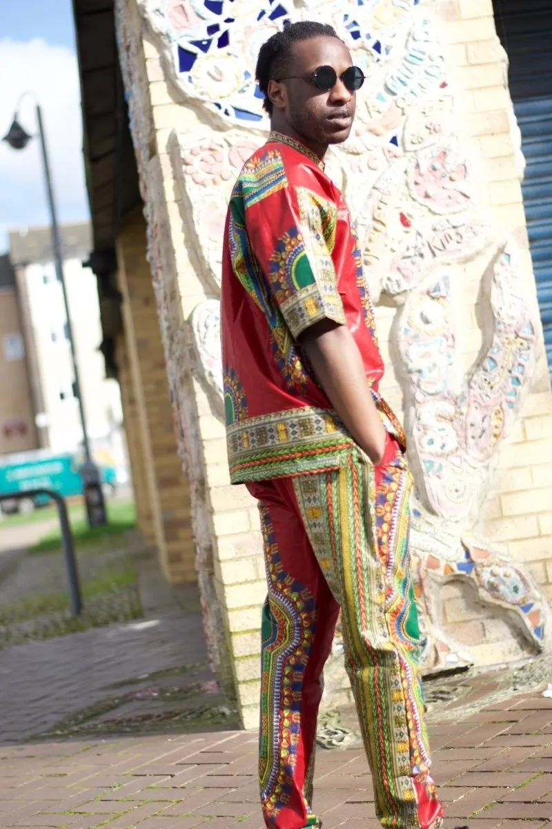 Dashiki Shirt in Red Print - Festival Shirt