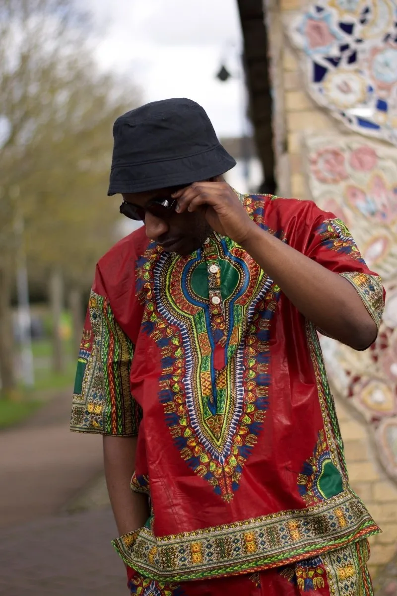 Dashiki Shirt in Red Print - Festival Shirt