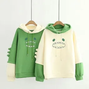 Dino Dreams: Harajuku Dinosaur Colorblock Sweatshirt Hoodie - Cute Comfort for Every Adventure! 🦕👚