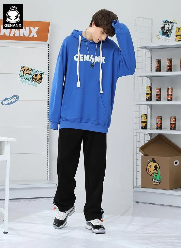 Drawstring Kangaroo Pocket Plain Fine Knit Hoodies