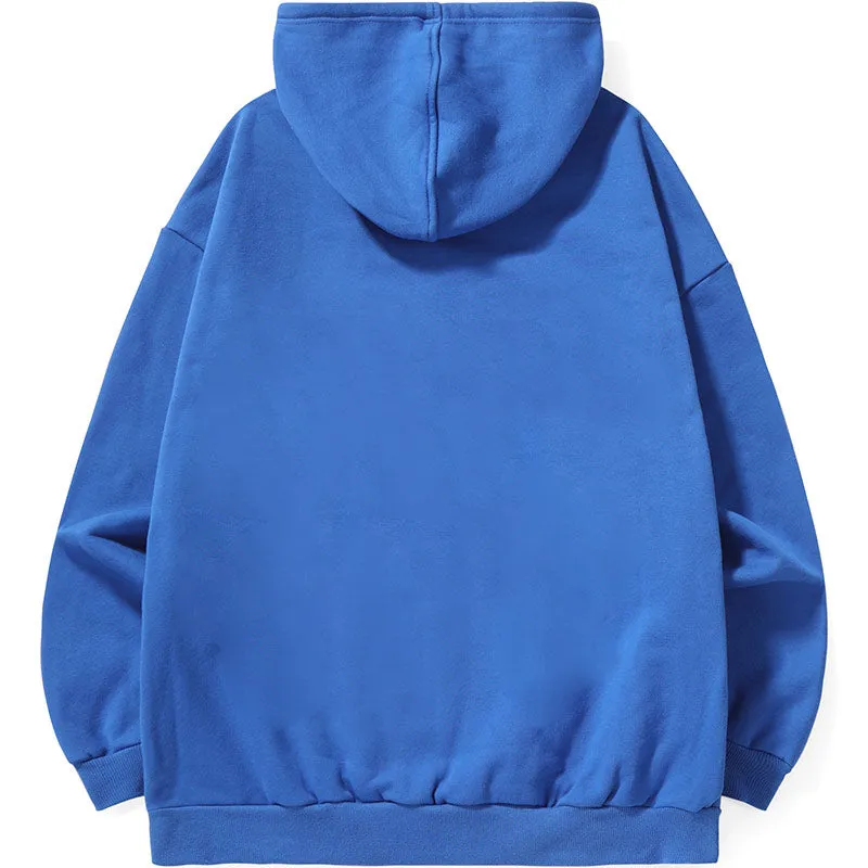 Drawstring Kangaroo Pocket Plain Fine Knit Hoodies