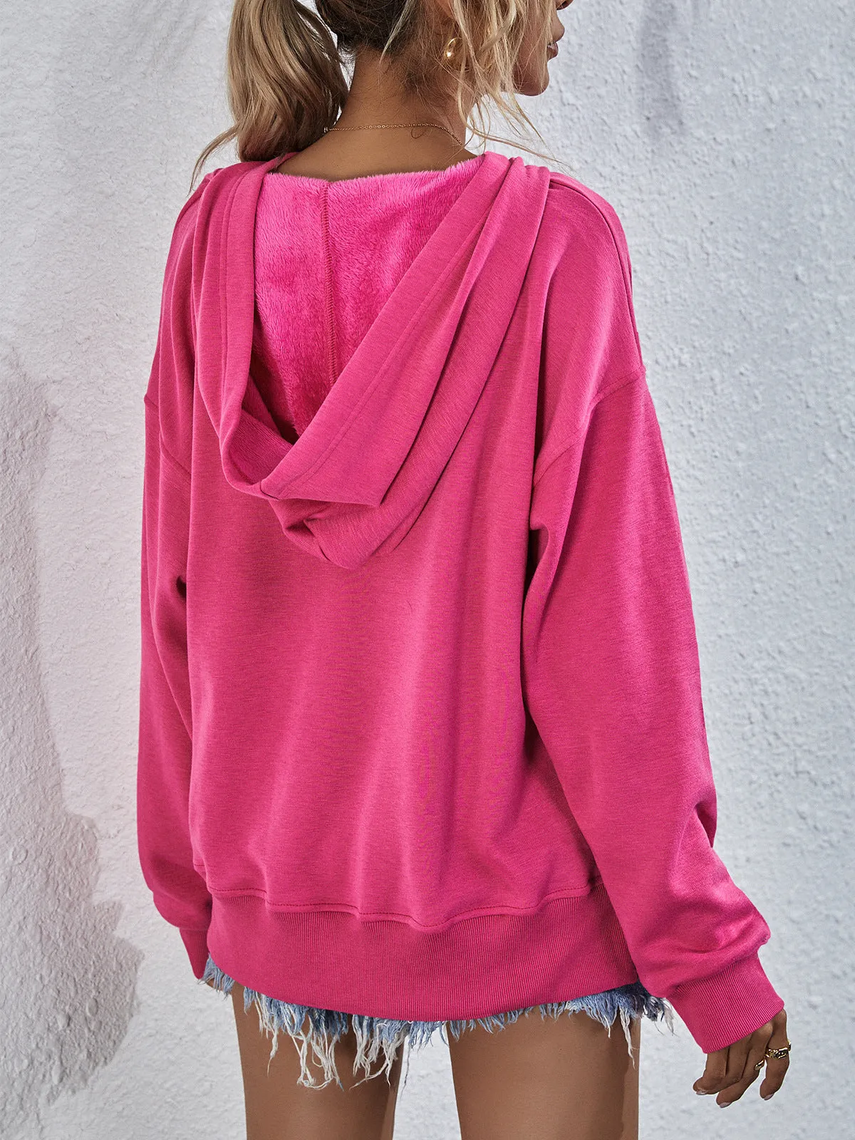 Dropped Shoulder Slit Hoodie