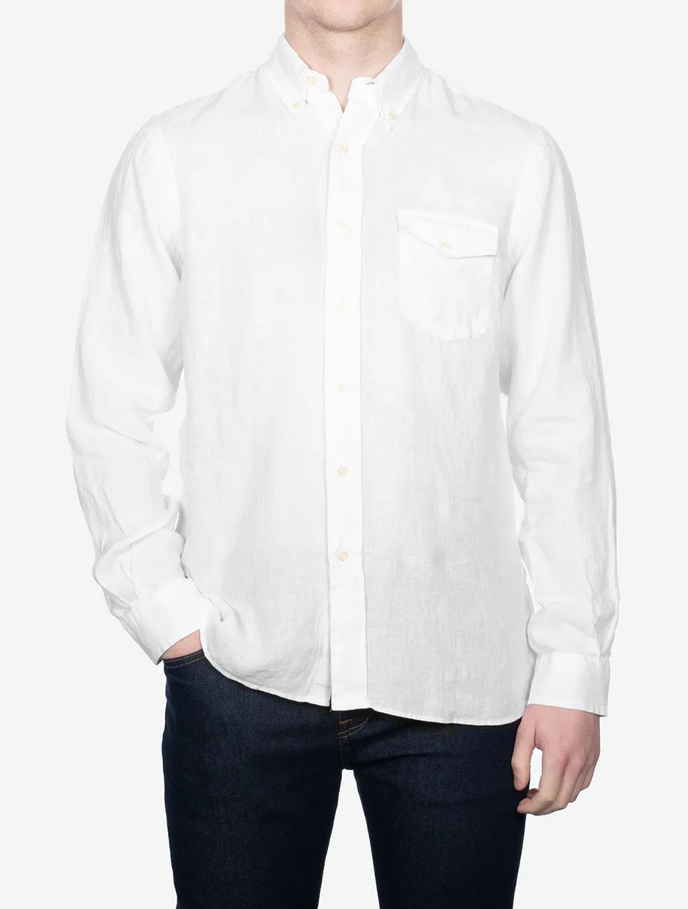 Dyed Linen Pocket Shirt White