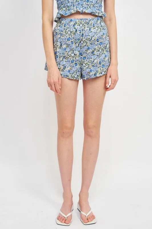 ELASTIC WAIST FLORAL MINI SHORTS