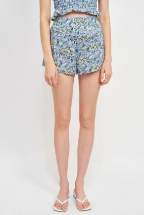 ELASTIC WAIST FLORAL MINI SHORTS