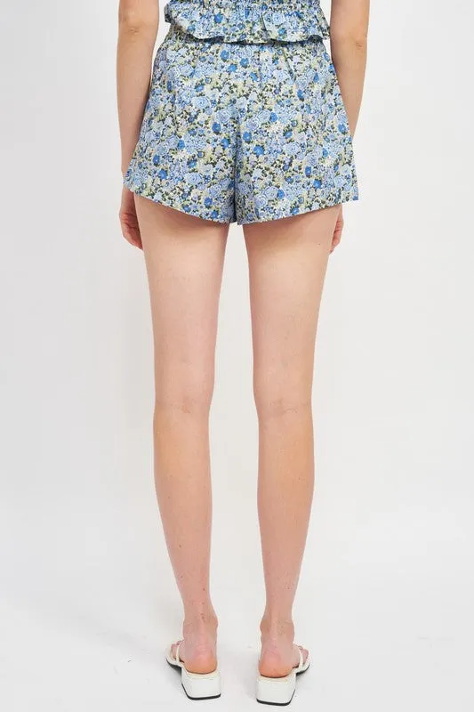 ELASTIC WAIST FLORAL MINI SHORTS