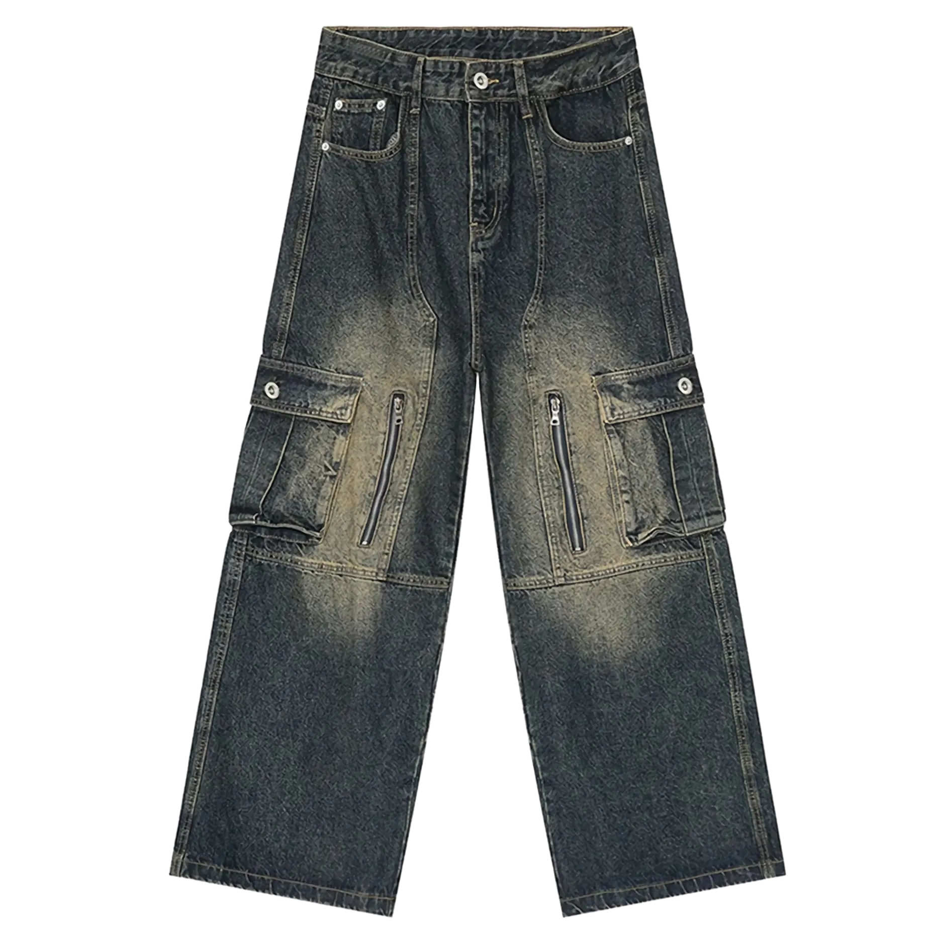 Faded Cargo Wide-Leg Jeans