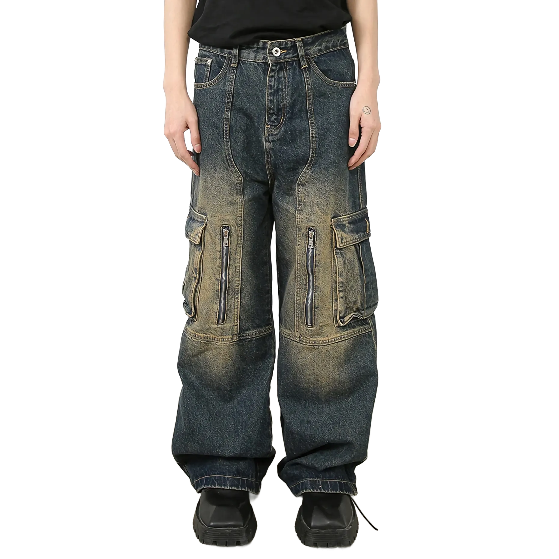 Faded Cargo Wide-Leg Jeans