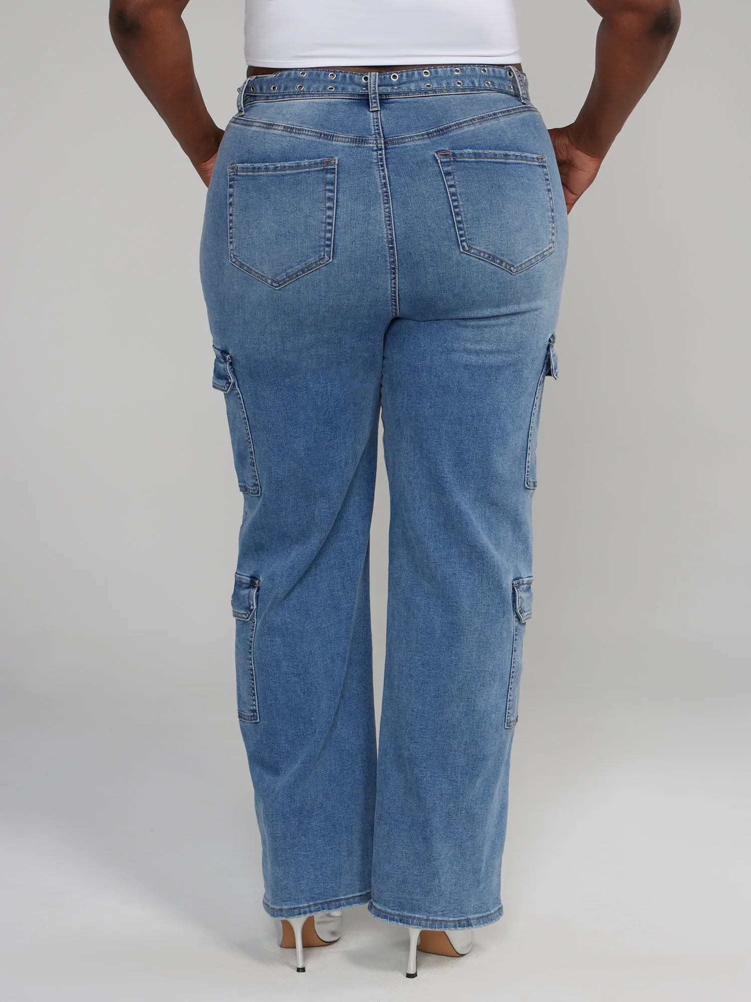 Fashion To Figure - High Rise Belted Straight Leg Cargo Jeans