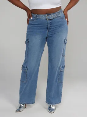 Fashion To Figure - High Rise Belted Straight Leg Cargo Jeans