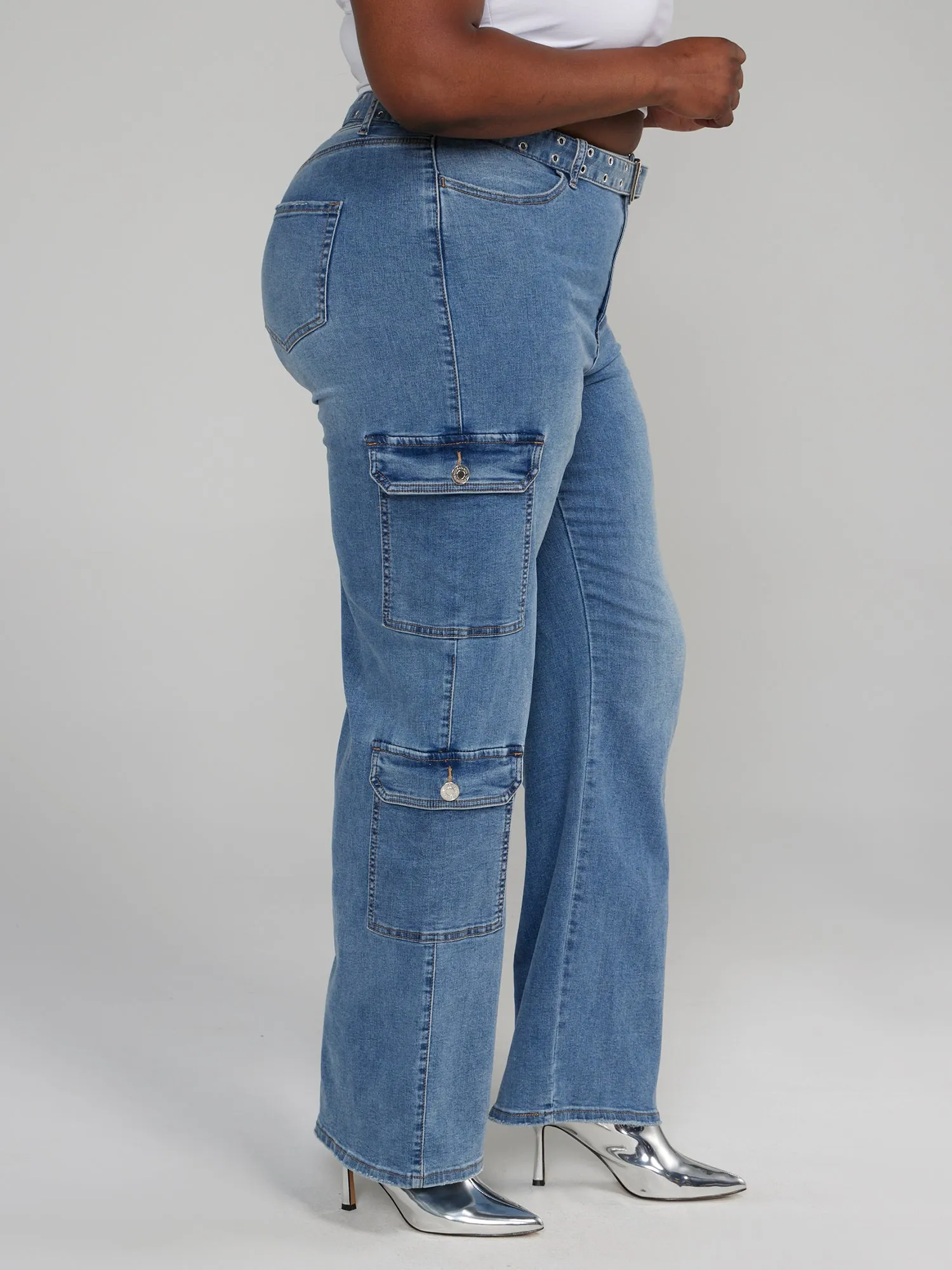 Fashion To Figure - High Rise Belted Straight Leg Cargo Jeans