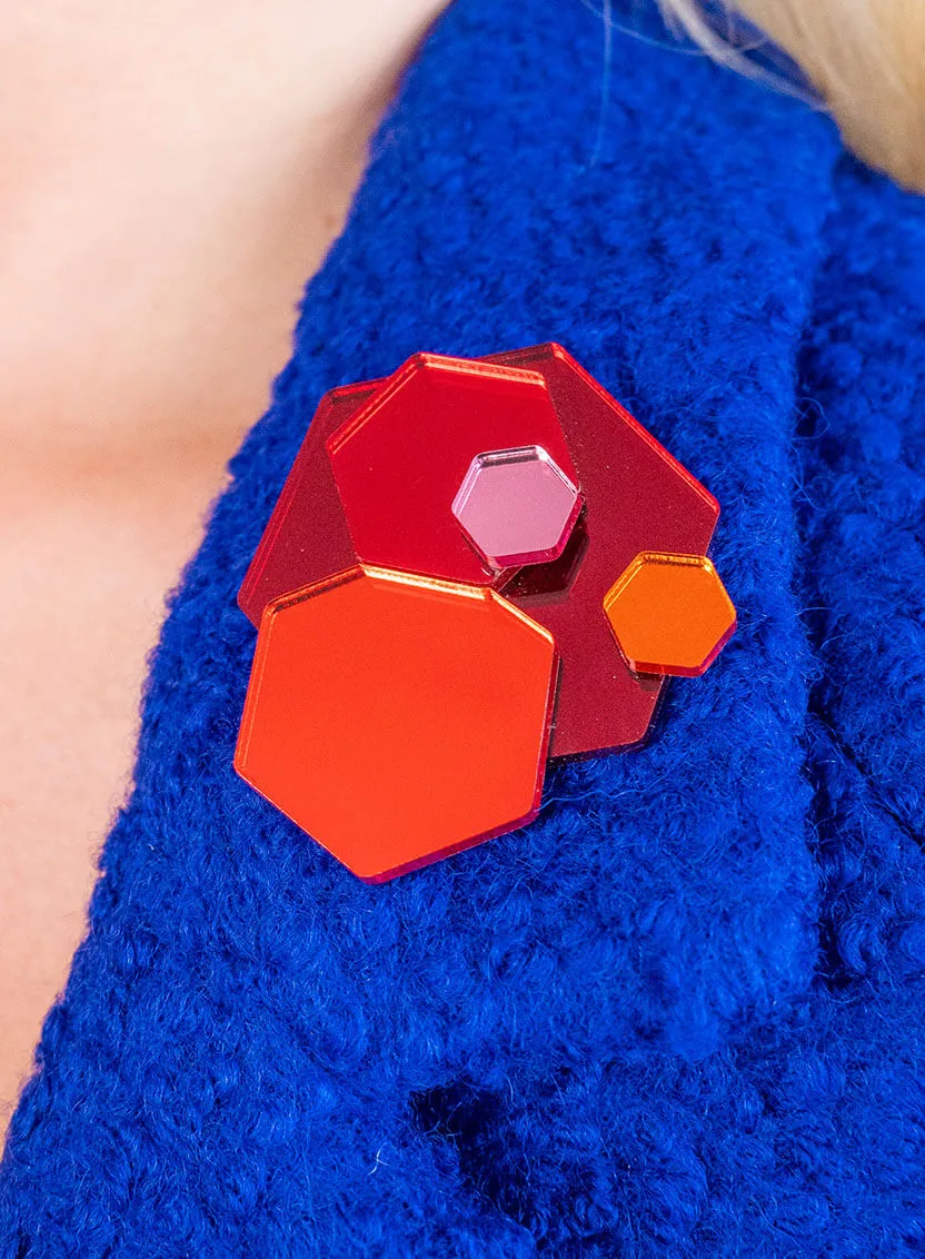 Geometric Glitter Brooch - Red