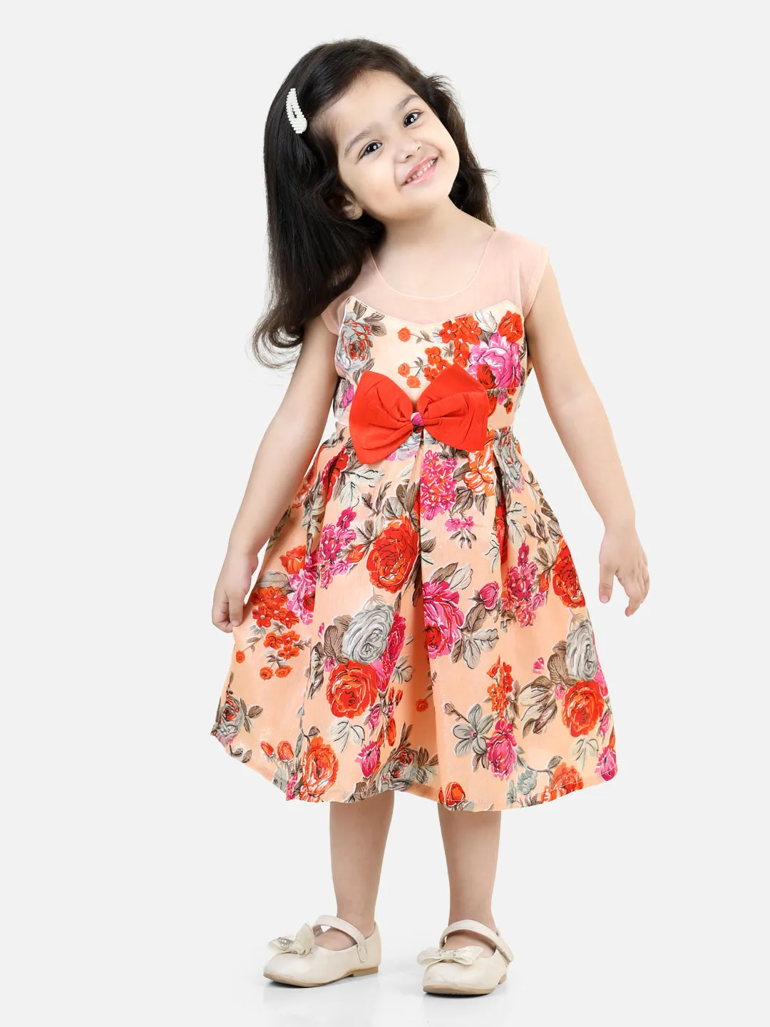 Girl's Silk Orange Dresses - Bownbee