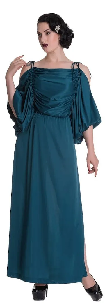 Goddess Gown by Hell Bunny in Teal and Burgundy