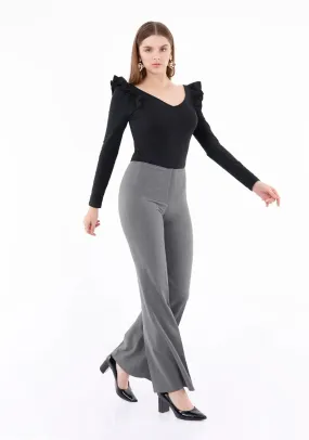 Grey Bootcut Pants - High Waisted Flare Trousers