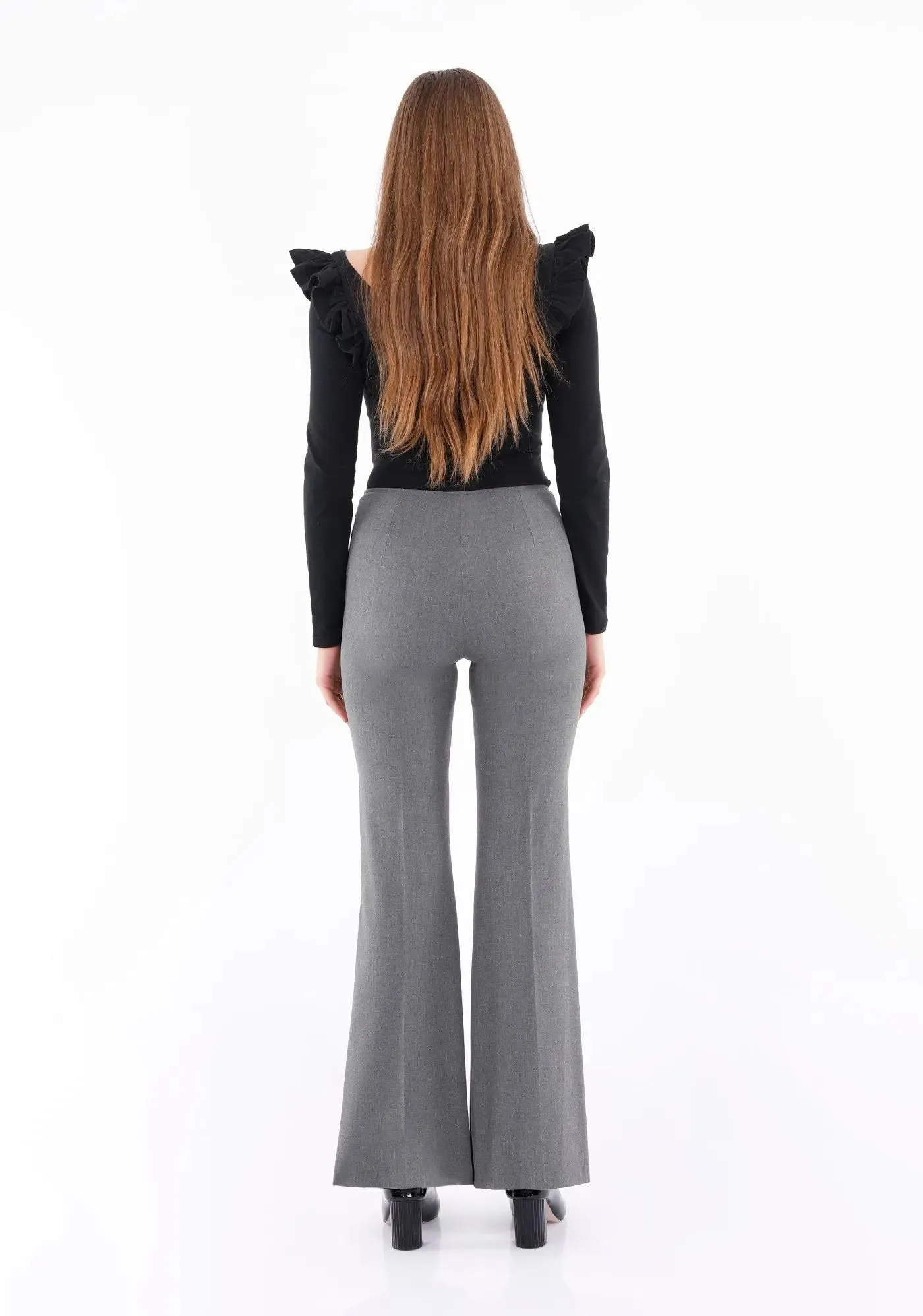 Grey Bootcut Pants - High Waisted Flare Trousers