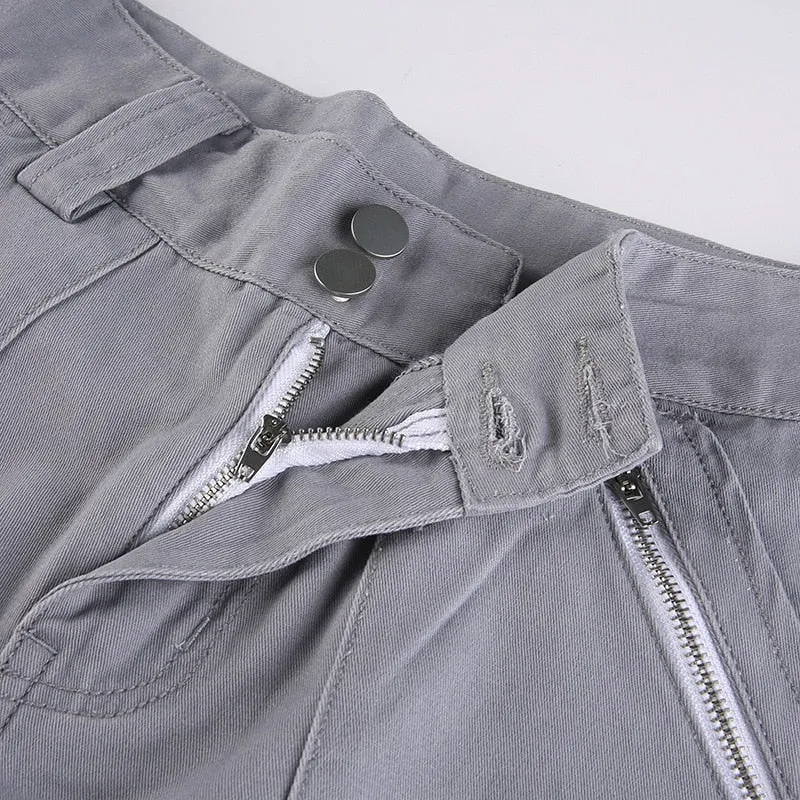 Grey Retro Multi-Pocket Jeans