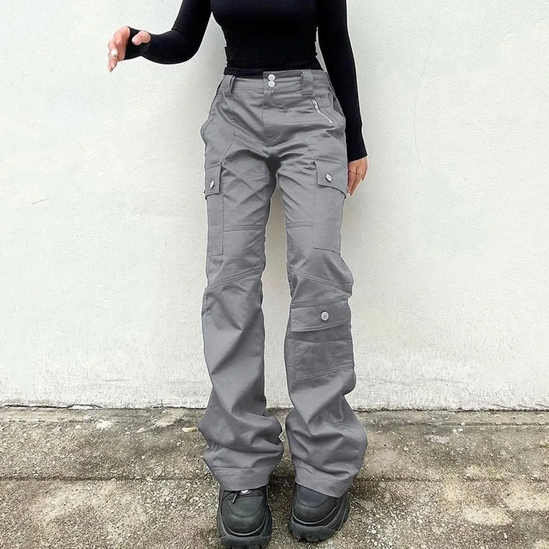 Grey Retro Multi-Pocket Jeans