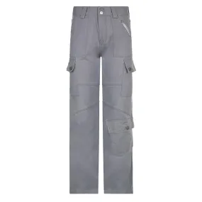 Grey Retro Multi-Pocket Jeans