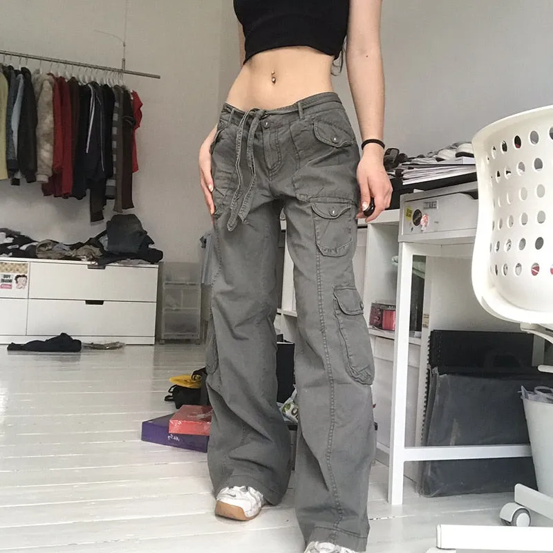 Grey Retro Multi-Pocket Jeans