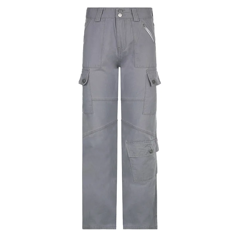 Grey Retro Multi-Pocket Jeans