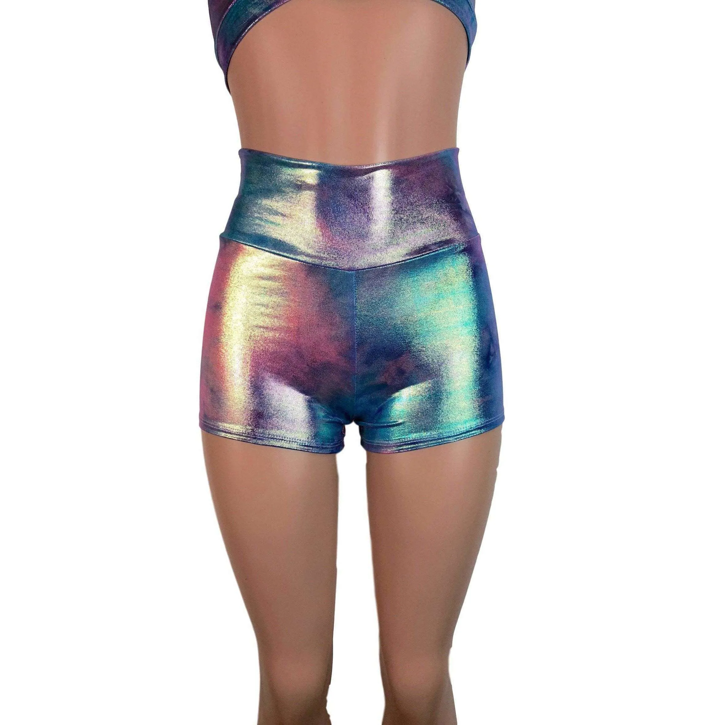 High Waisted Booty Shorts - Rainbow Mystique