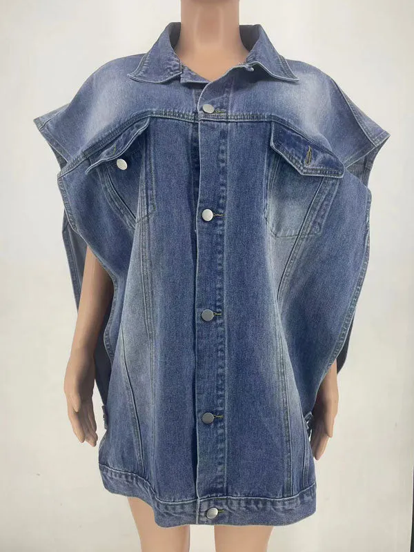 Lapel Sleeveless Denim Jackets