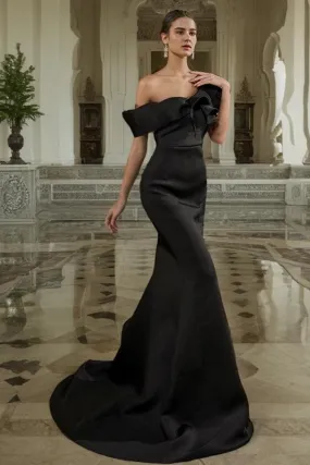 Luxurious Black Mermaid Satin Evening Party Dress